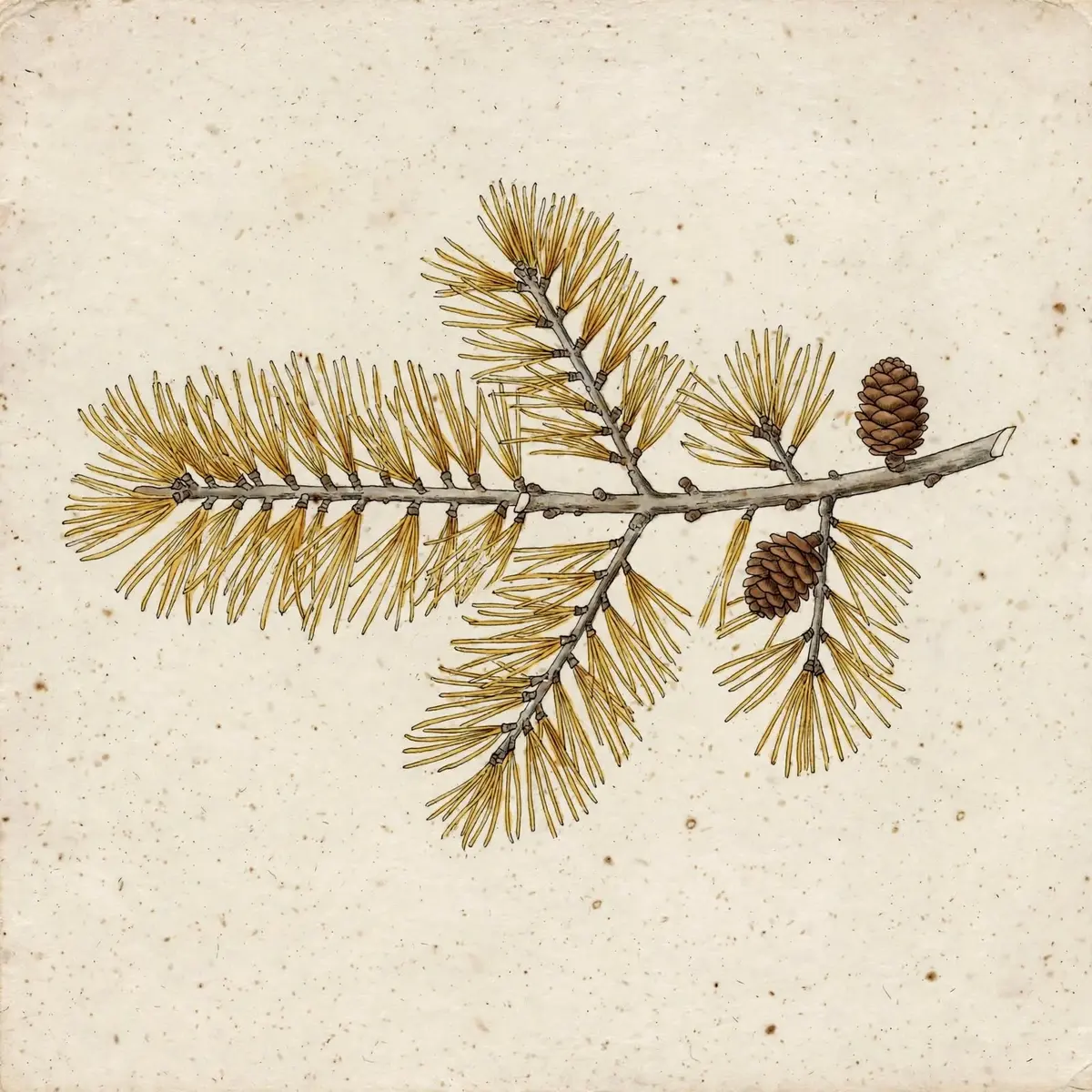 Rameau de mélèze aux aiguilles dorées d'automne